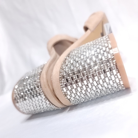 NWT ALDO Champagne Rhinestone Block Glitter Heel US7 - Picture 1 of 6